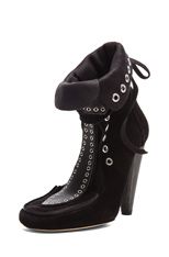 Milla Calfskin Velvet Leather Moccassin Booties in Black | FWRD 