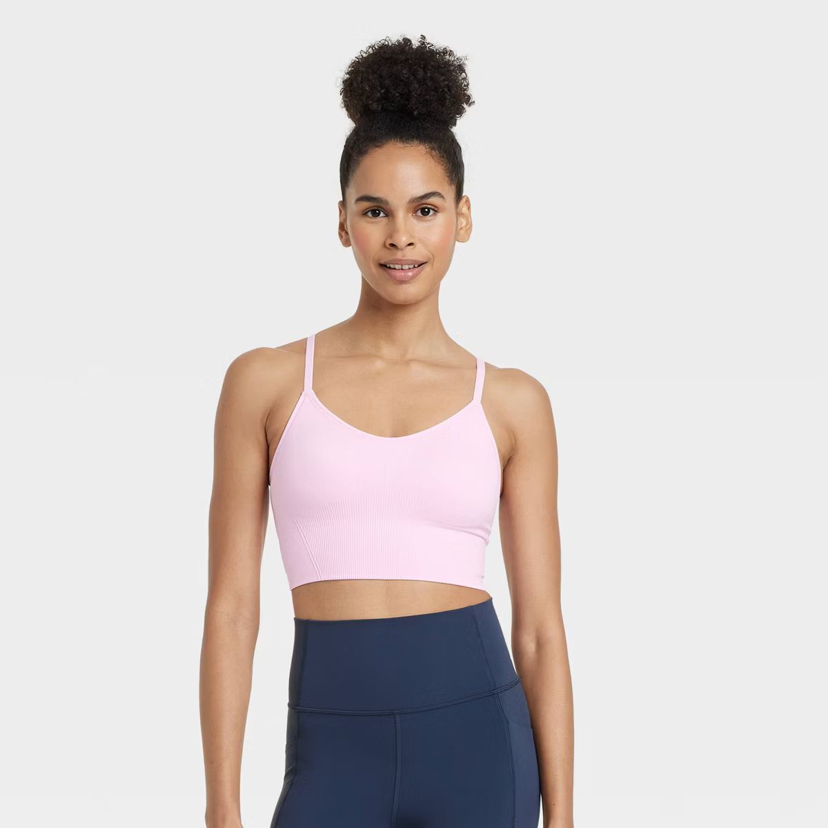 Women's Seamless Medium Support Cami Longline Sports Bra - All In Motion™ Light Pink XXL | Target