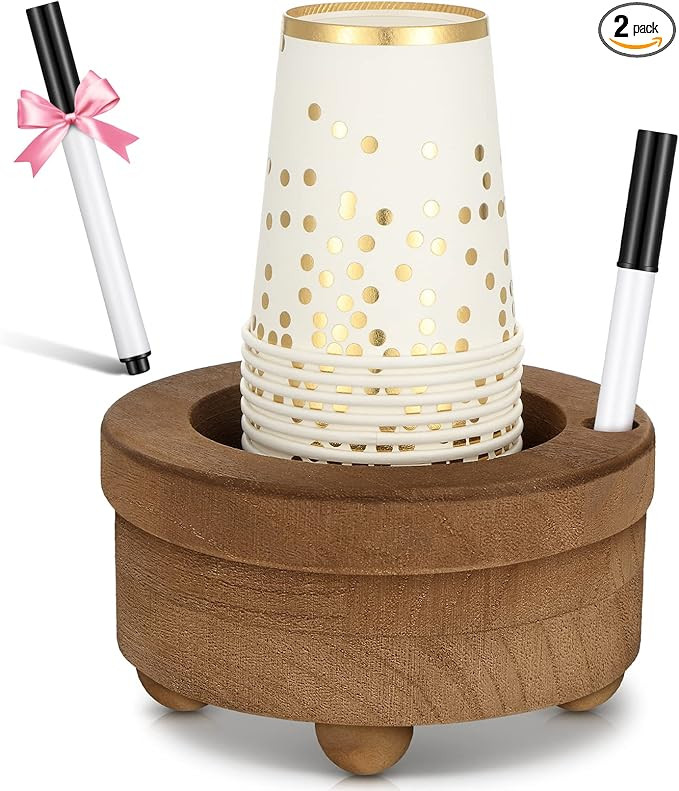 Wooden Cup Holder with Marker Slot Brown Cup Holder Dispenser Disposable Mug Dispenser for Party ... | Amazon (US)