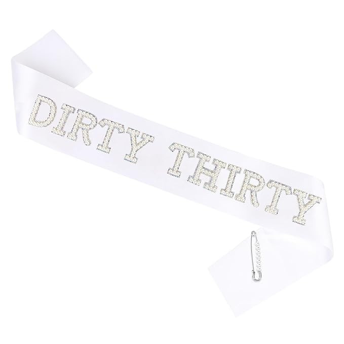 YARIEW Dirty Thirty Birthday Sash for Women - White Birthday Sash with Sparkling Pearl and Rhines... | Amazon (US)