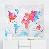 World Map Watercolor Tapestry Wall Hanging Maps Global Pink Blue Tapestries Dorm Room Bedroom Decor  | Amazon (US)