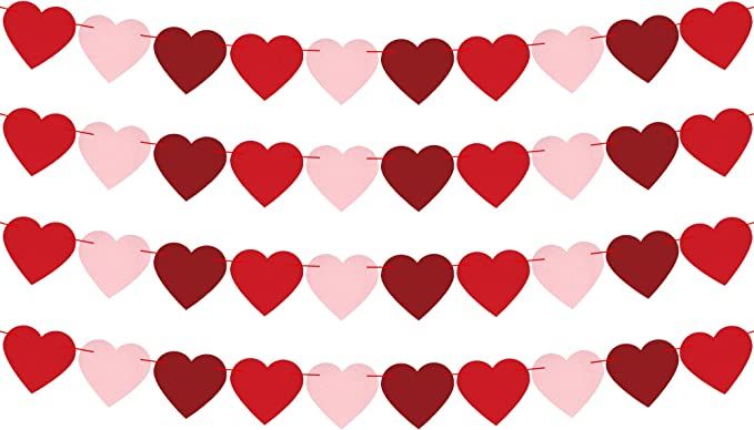 Felt, Heart Valentines Garland for Valentines Day Decor - Pack of 40, No DIY | Red, Rose, Light P... | Amazon (US)