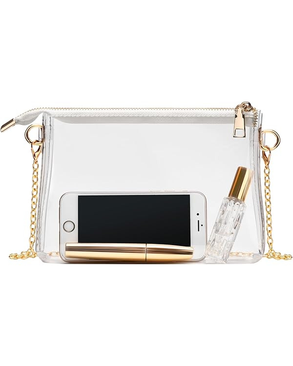 Clear Purse for Women Stadium Approved, Small Clear Crossbody Bag with Zipper, Clear Stadium Bag ... | Amazon (US)