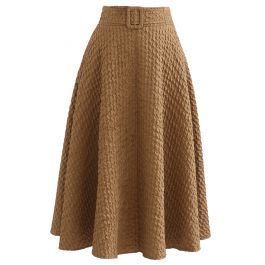 Ripple Embossed A-Line Maxi Skirt in Caramel | Chicwish