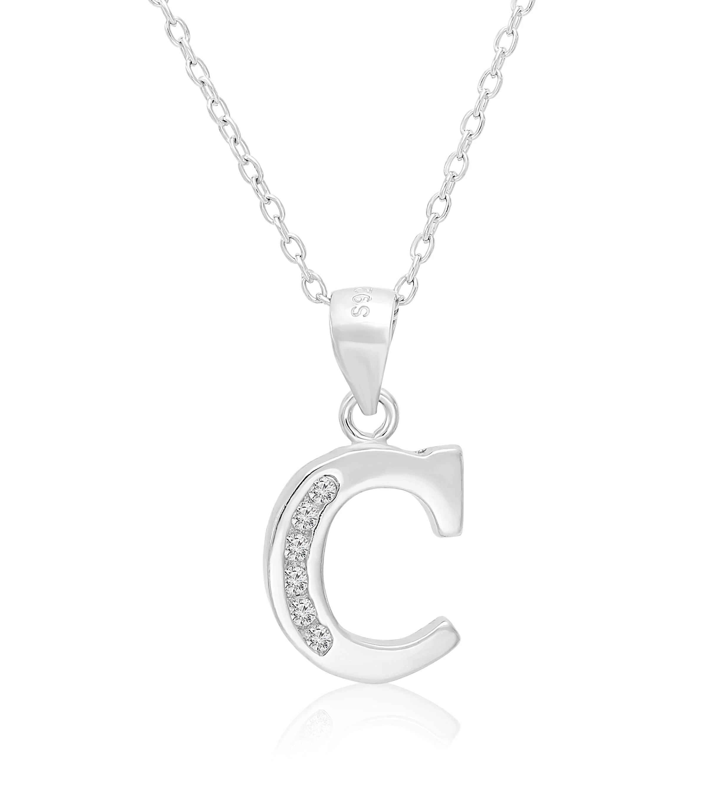 Tilo Jewelry 925 Sterling Silver CZ Initial Letter "C" Pendant Necklace for Women, Men & Unisex -... | Walmart (US)