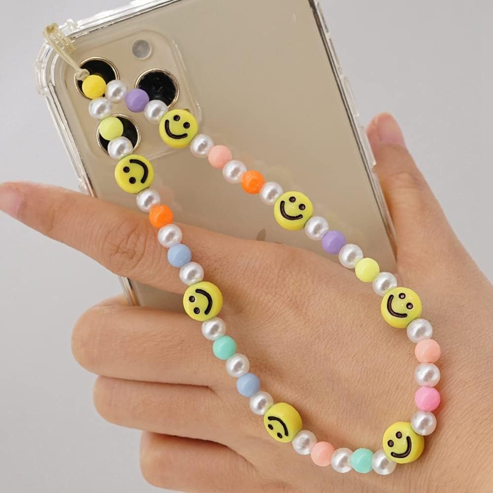 ISYSUII Beaded Mobile Phone Lanyard Wrist Strap, Colorful Smile Beads Chain Phone Charm Phone Anti-L | Amazon (US)