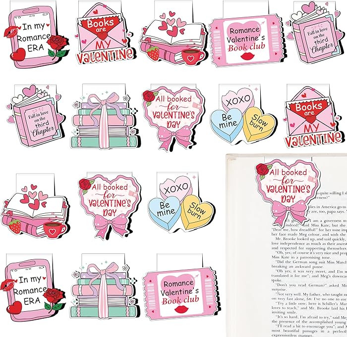 Valentine’s Day Magnetic Bookmarks - 16 PCs Cute Pink Valentines Book Mark Bulk Charm Heart Mag... | Amazon (US)
