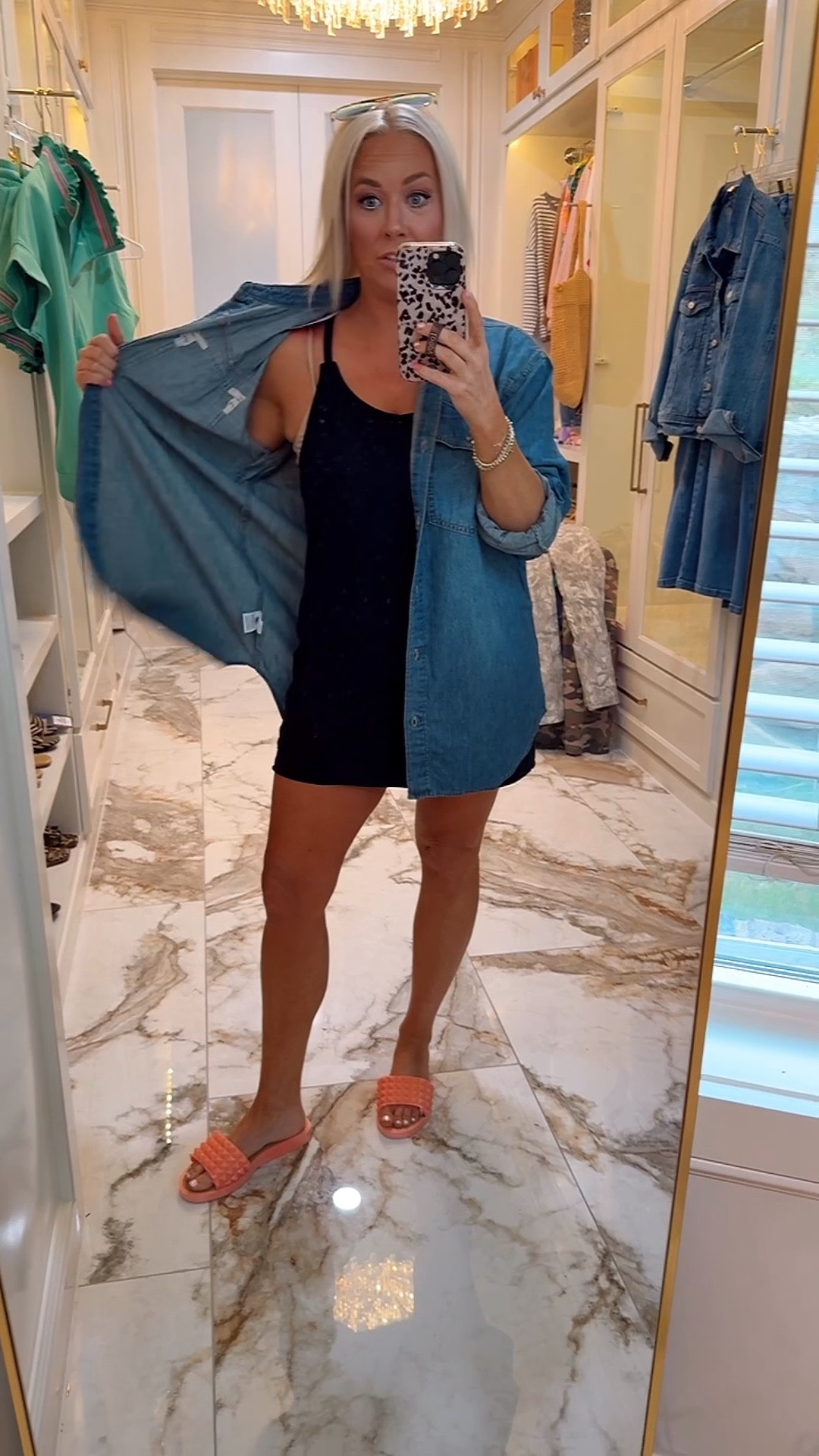 Love this denim oversized shirt for all the spring layering and even with biker shorts 