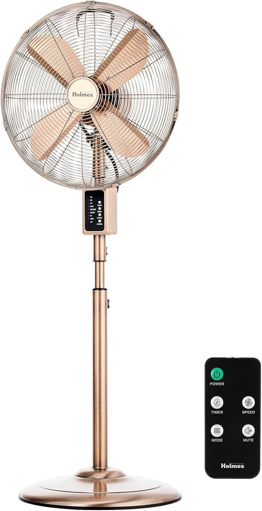 HOLMES 16" Copper Digital Metal Stand Fan, 75° Oscillation, 3 Speeds, 4 Blades, 3 Modes, 7.5-Hou... | Amazon (US)