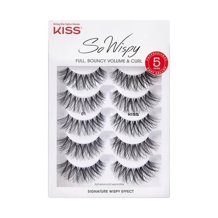 (2 pack) KISS So Wispy False Eyelashes Strip Lashes Style 01 Black 14mm 5 Pairs | Walmart (US)