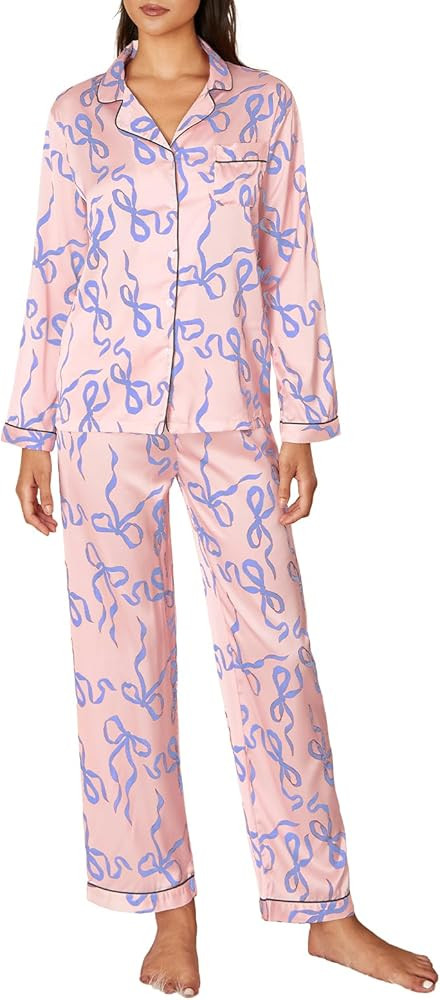 Juakoso Valentine's Day Pajamas Sets Women Cute Pink Heart Print Pjs Sets Shirt Top Pants 2 Piece... | Amazon (US)