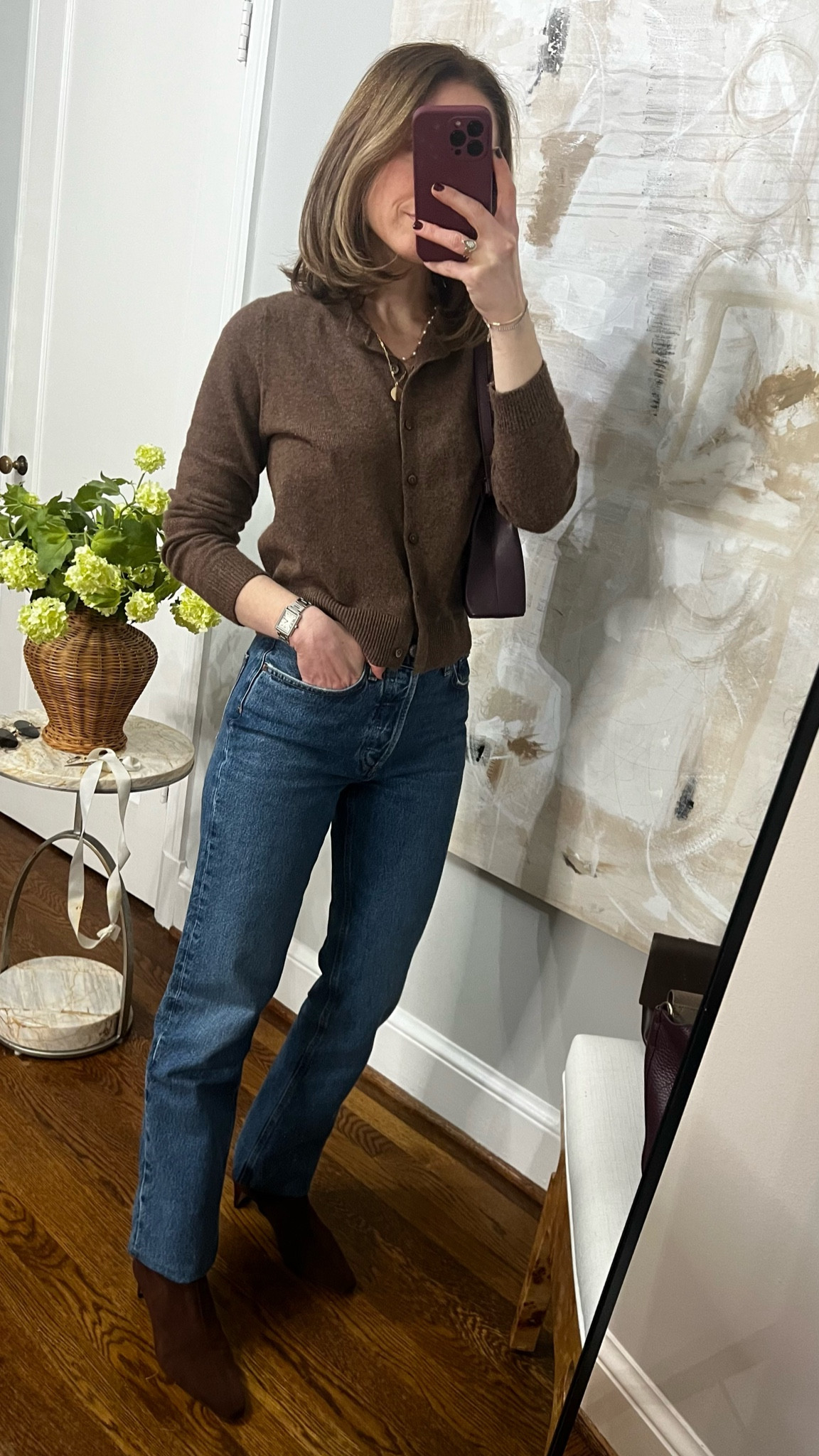 Fall outfit minimal style 
Old navy cardigan 
Agolde Lana jeans (length taken up)
STAUD chocolate suede ankle boots 
Aesther Ekme bag on sale FW2023

#LTKfindsunder50 #LTKsalealert #LTKstyletip