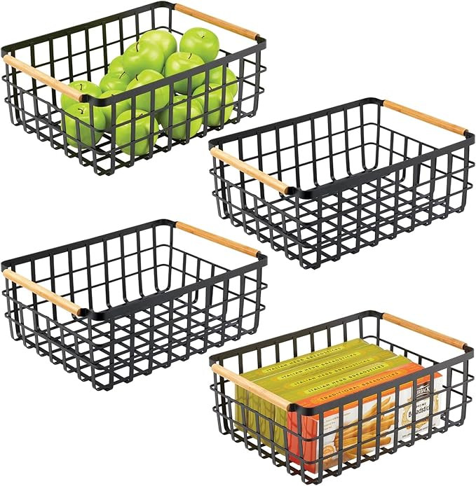 mDesign Farmhouse Metal Wire Food Organizer Storage Bin Basket, Bamboo Handles for Kitchen Cabine... | Amazon (US)