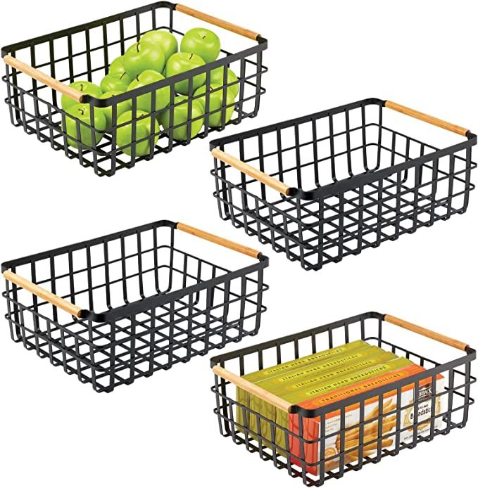 mDesign Farmhouse Metal Wire Food Organizer Storage Bin Basket, Bamboo Handles for Kitchen Cabine... | Amazon (US)