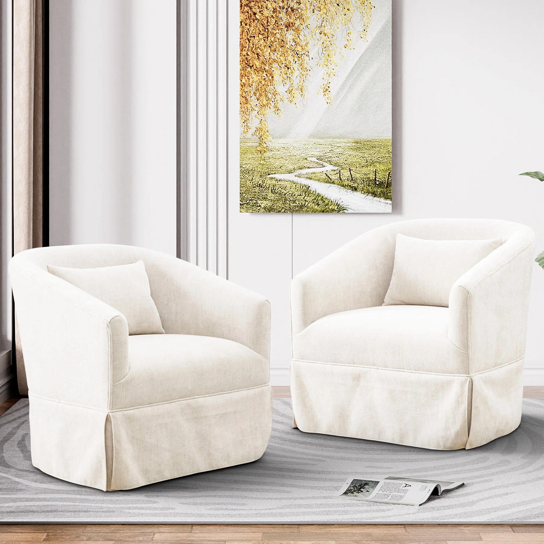 Finsted Upholstered Swivel Barrel Chair with Skirt (Set of 2) (Set of 2) | Wayfair North America