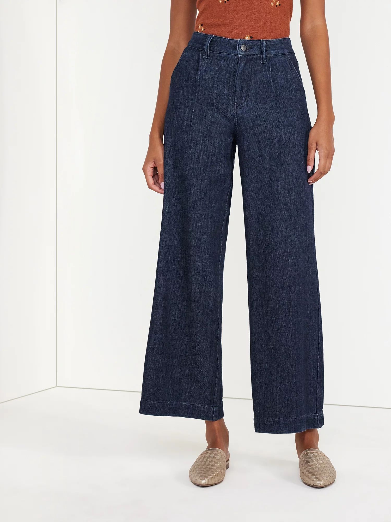 Time and Tru Women's High Rise Wide Leg Trouser Jeans – Regular, Short, Long Inseams Available ... | Walmart (US)