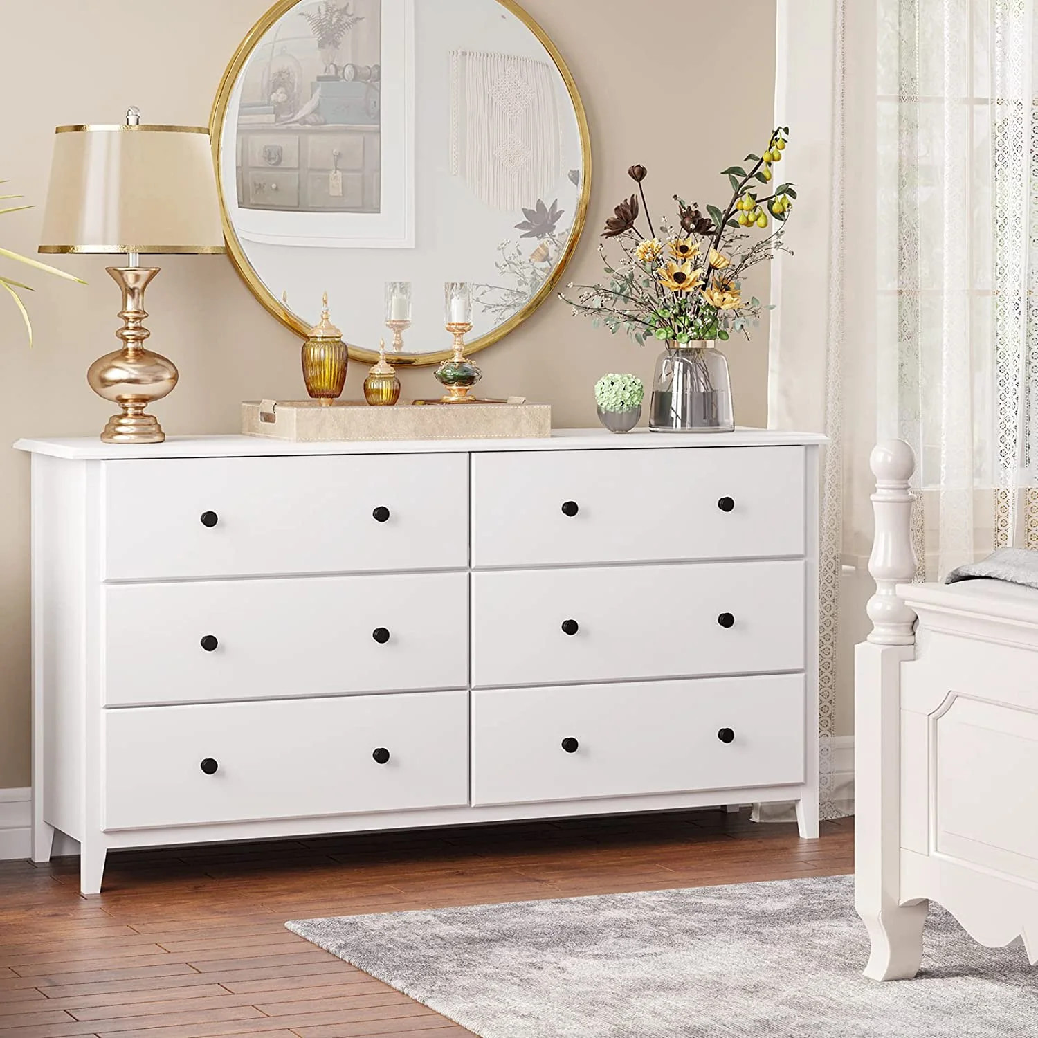 Double Dresser with 6 Drawer Modern Large Storage Cabinet Chest of Drawers for Bedroom Living Roo... | Walmart (US)
