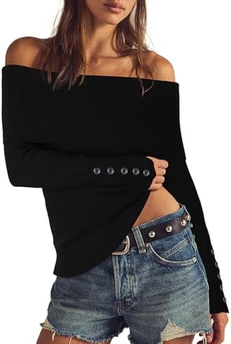 Daong Off The Shoulder Sweater for Women 2025 Fall Fashion Cute Going Out Y2k Tops Ribbed Pullove... | Amazon (US)