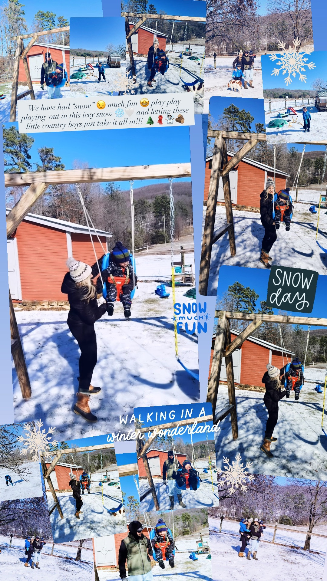 We have had “snow” 😉 much fun 🤩 play play playing  out in this icey snow ❄️🤍 and letting these little country boys just take it all in!!! 🌲🧣☃️🪵