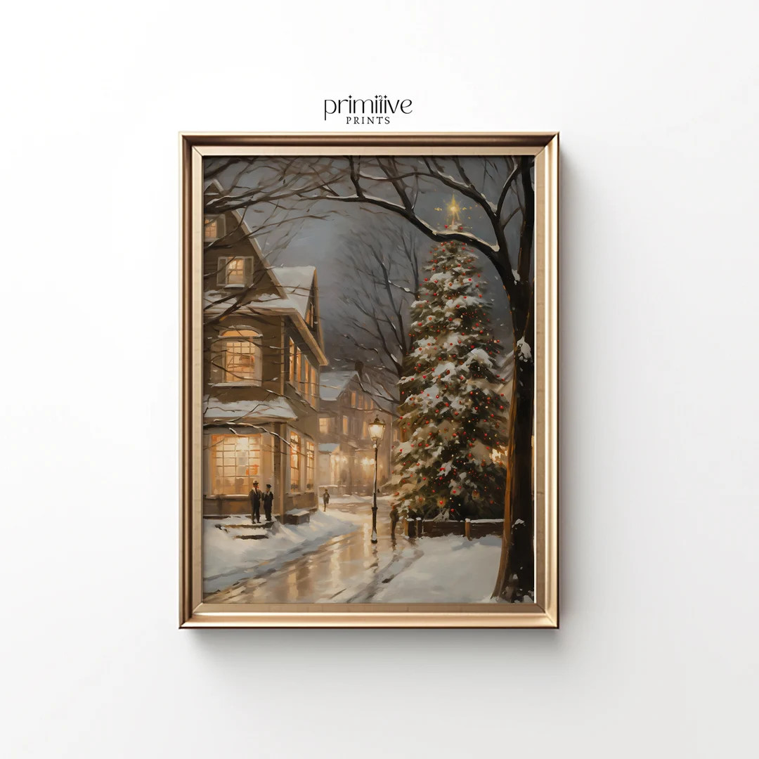 Vintage Christmas Town Print Winter PRINTABLE Wall Art - Etsy | Etsy (US)