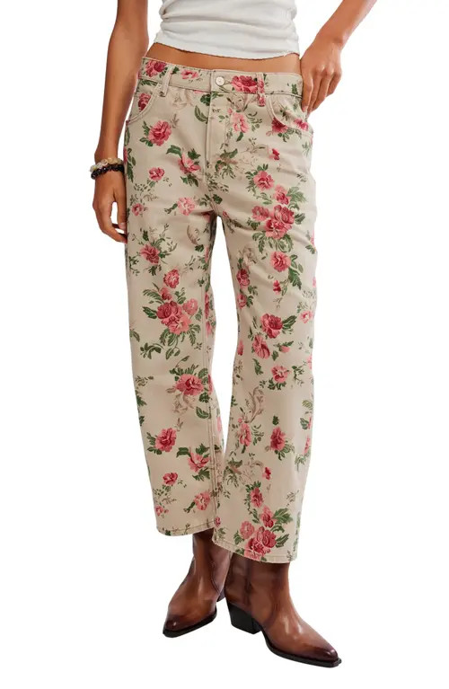 Free People Deep Trance Floral Wide Leg Ankle Jeans in Wallpaper Floral at Nordstrom, Size 30 | Nordstrom