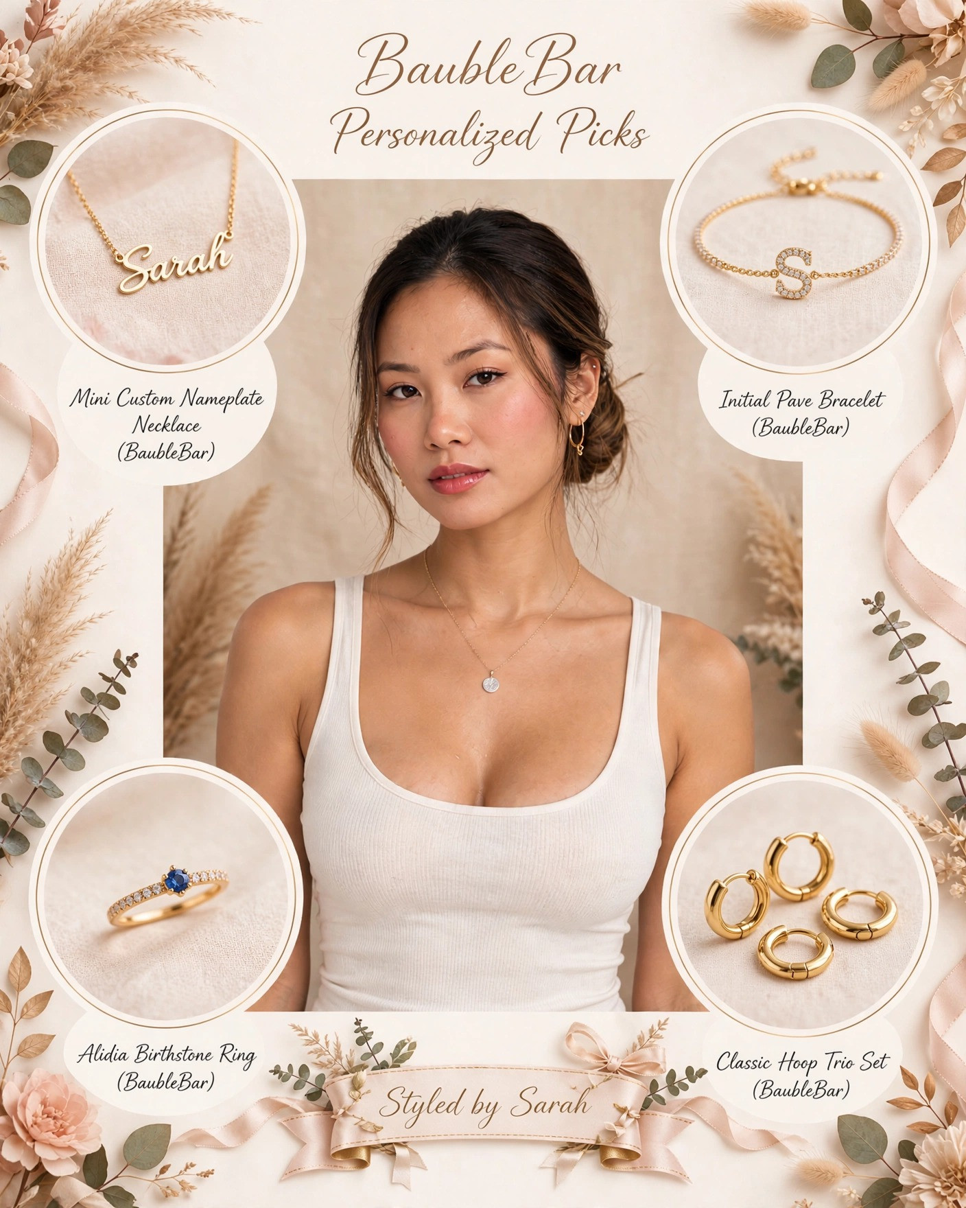 BaubleBar Personalized Picks ✨ My favorite personalized jewelry pieces — custom nameplate necklace, initial bracelet, birthstone ring, and classic hoops. #baublebar #personalizedjewelry #giftguide 

 