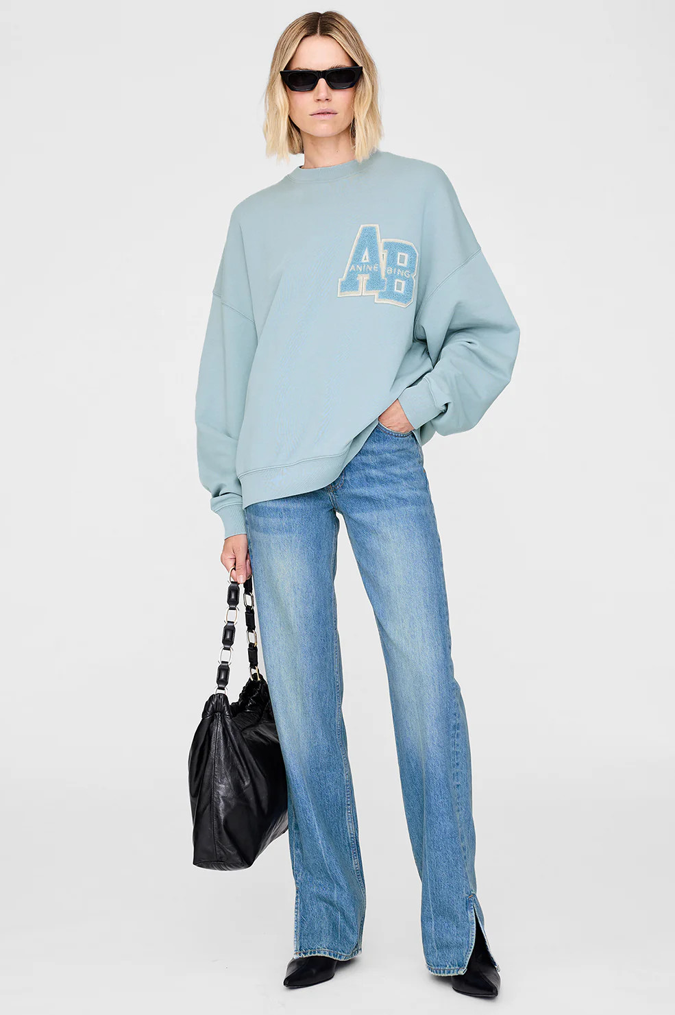 Miles Oversized Sweatshirt Letterman - Pastel Blue | Anine Bing