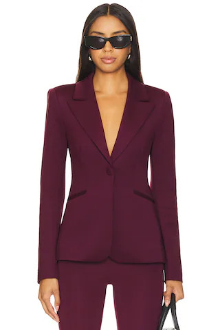 Good American Classic Fitted Blazer in Oxblood002 from Revolve.com | Revolve Clothing (Global)