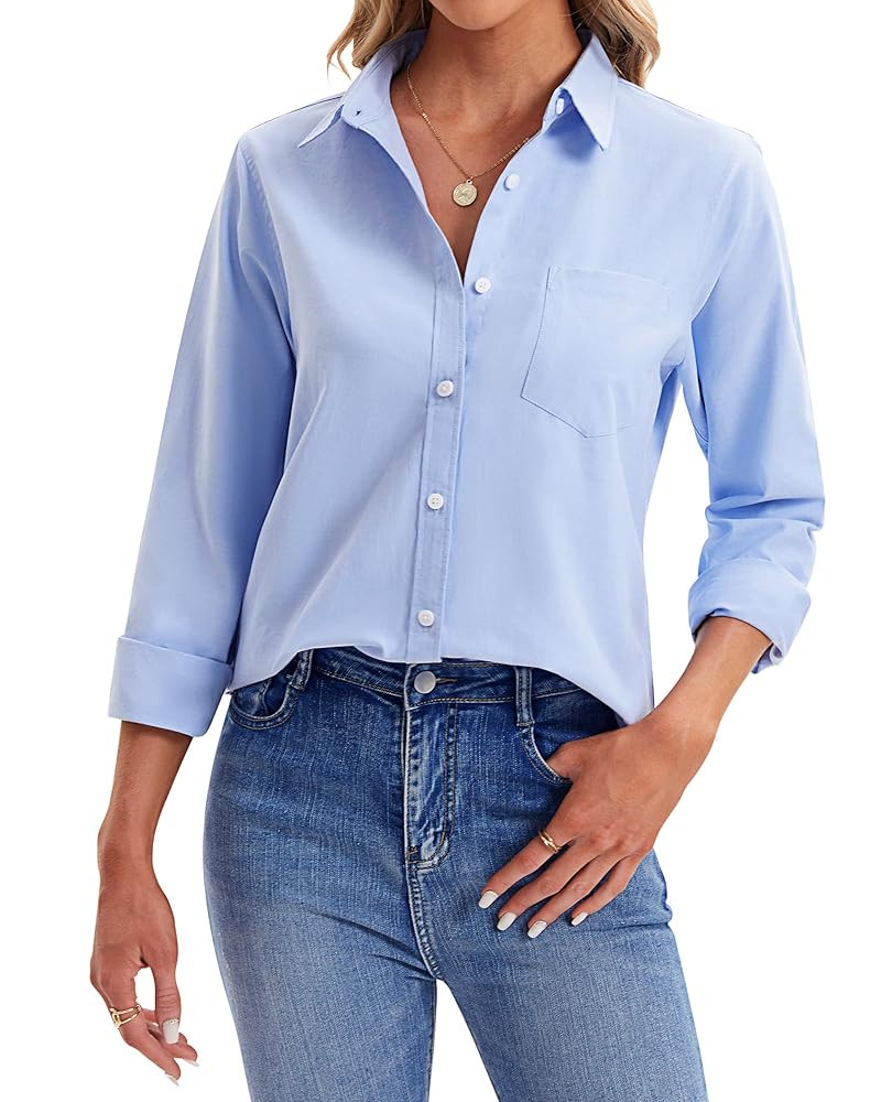siliteelon Womens Button Down Shirts Long Sleeve Collared Office Work Blouses Tops with Pocket Ox... | Amazon (US)