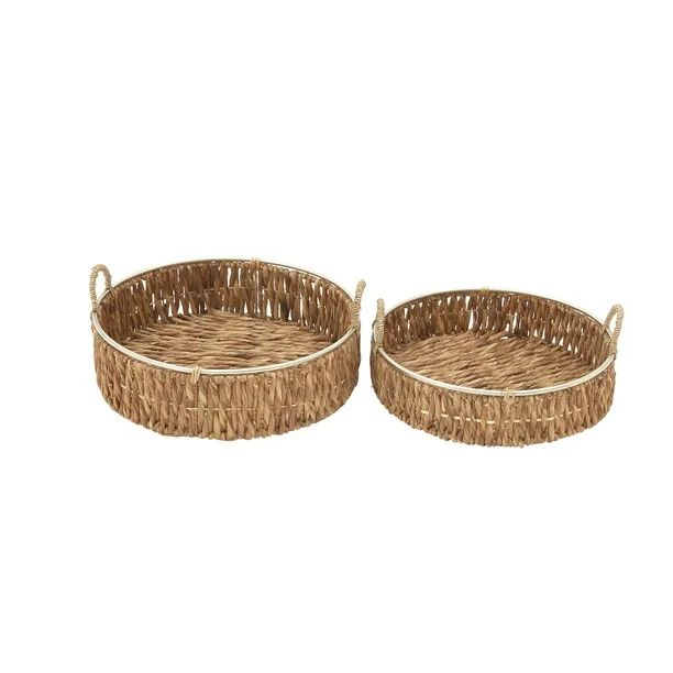 DecMode Seagrass Round Brown Tray with Handles, Set of 2 - Walmart.com | Walmart (US)