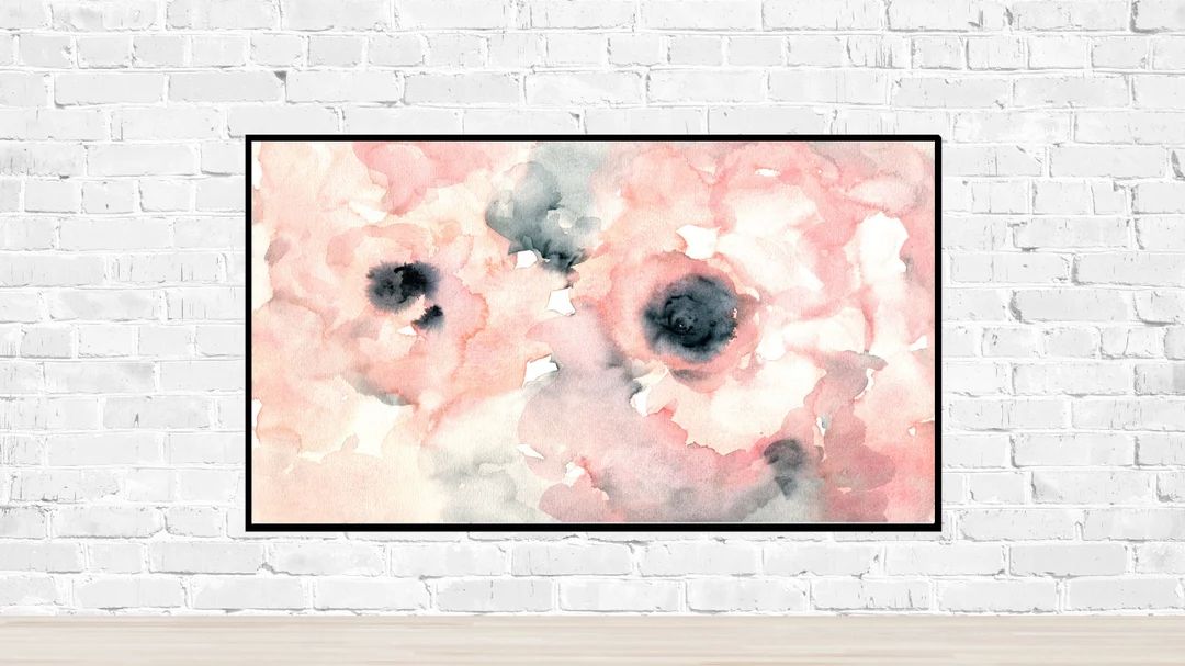Frame TV Art Abstract Pink Flower Watercolor Pink Blush Blue - Etsy | Etsy (US)