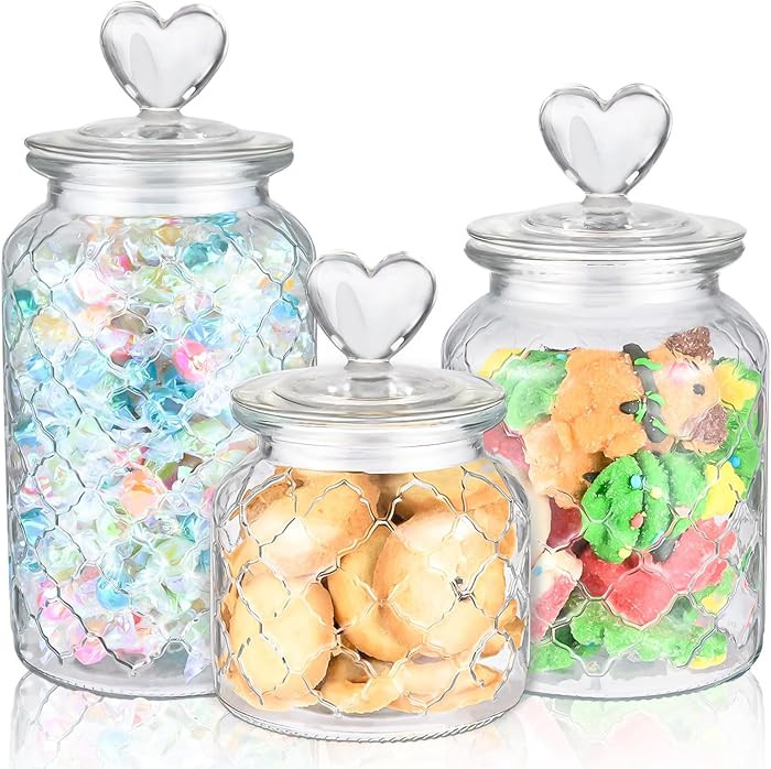 Heart Jars with Lids Set of 3 Clear Cute Heart Shaped Candy Jars 22 32 45 oz Food Storage Glass C... | Amazon (CA)