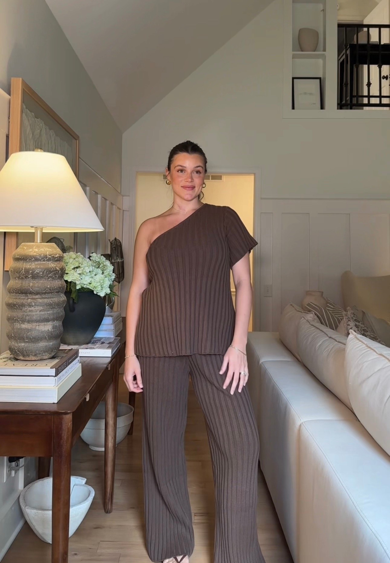 The perfect postpartum matching summer set in my favorite brown color! Wearing a small top and medium bottoms

