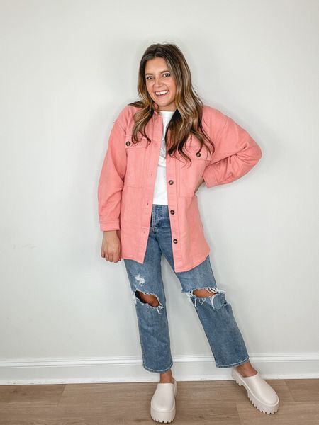 Target spring outfits! Target try on. Fleece shacket free people lookalike. Size down. White tee. Boxy cropped tee. High waisted straight leg jeans tts. 

#LTKunder50 #LTKFind #LTKunder100