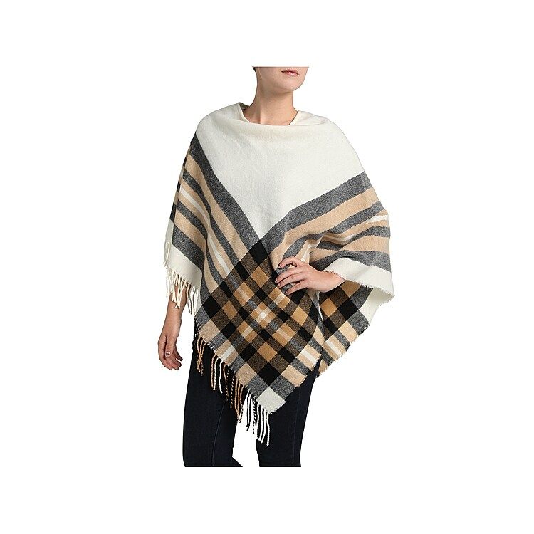 V. Fraas Plaid Poncho - Women's - Off White/Camel/Black | DSW