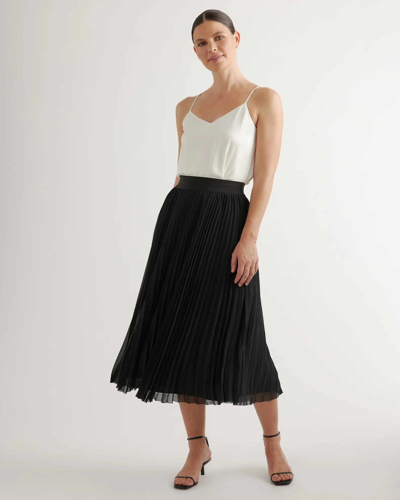 Chiffon Pleated Midi Skirt in Black | Quince