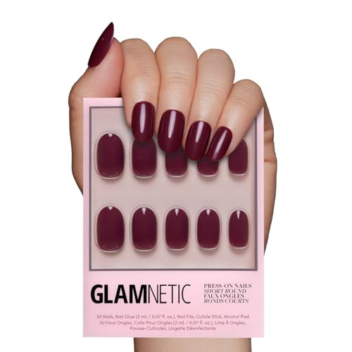 Glamnetic Press On Nails - Berry Maroon | Opaque Dark Red Maroon Short Round False Nails, Reusabl... | Amazon (US)