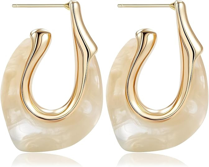 Acrylic Gold Hoop Earrings Chunky Huggie Statement Vintage Earrings Cute Resin Drop Earring Trend... | Amazon (US)