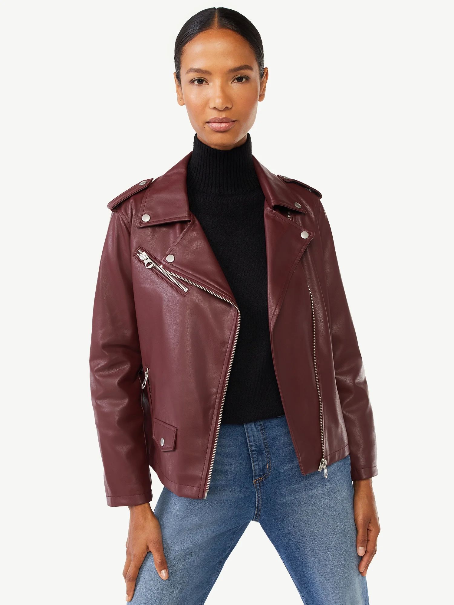 Scoop Women's Faux Leather Moto Jacket - Walmart.com | Walmart (US)