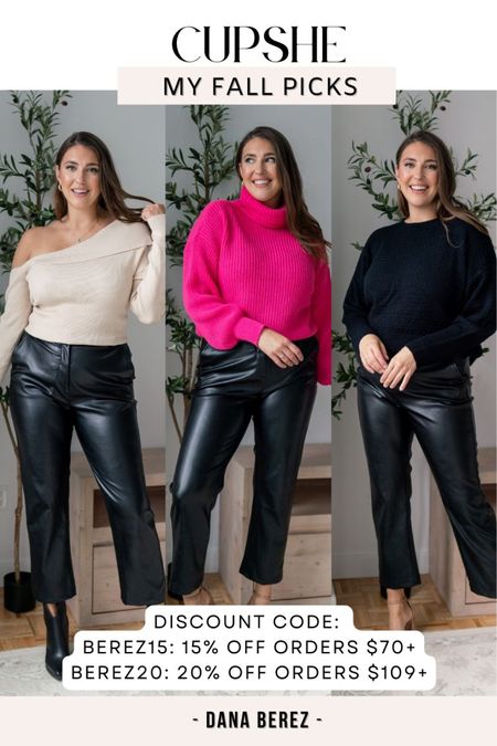 My fall edit with Cupshe featuring cozy knit sweaters including turtle neck, off the shoulder and backless which pair perfectly with these faux leather pants! 

DISCOUNT CODE: 
BEREZ15: 15% off orders $70+ BEREZ20: 20% off orders $109+ 

 #cupshe #cupshecrew @cupshe #LTKFind #cupshexdana 


size 10 fashion | size 10 | Tall girl outfit | tall girl fashion | midsize fashion size 10 | midsize | tall fashion | tall women | fall outfits 

#LTKU #LTKSeasonal #LTKstyletip