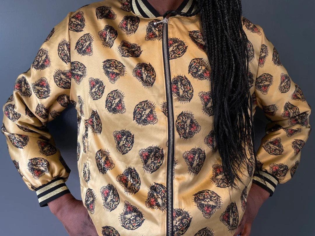 Silk Mix Vintage Fabric Tiger Print Bomber Jacket - Etsy | Etsy (US)