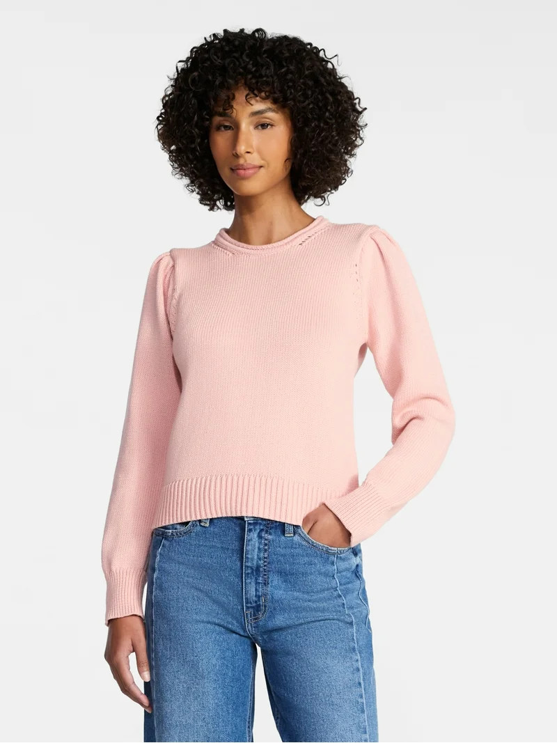 Time and Tru Women's Crewneck Sweater with Long Sleeves, Sizes XS-XXXL | Walmart (US)