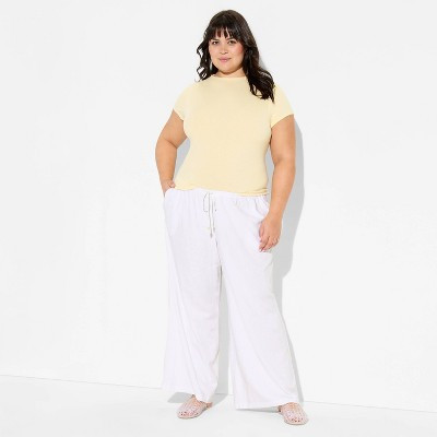 Women's Low-Rise Baggy Leg Linen Pull-On Pants - Wild Fable™ White L | Target