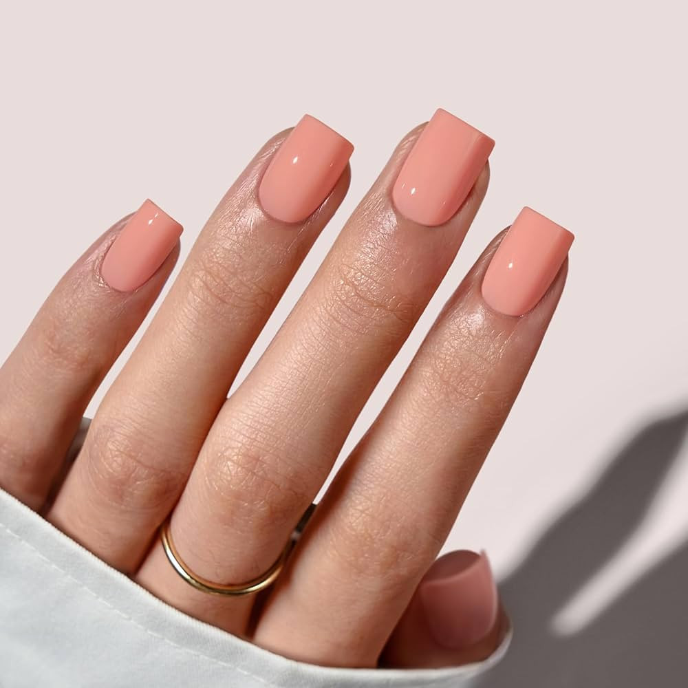 BTArtbox Press On Nails Square - Peach Orange Short Press On Nails with Glue for Women, Opaque So... | Amazon (US)