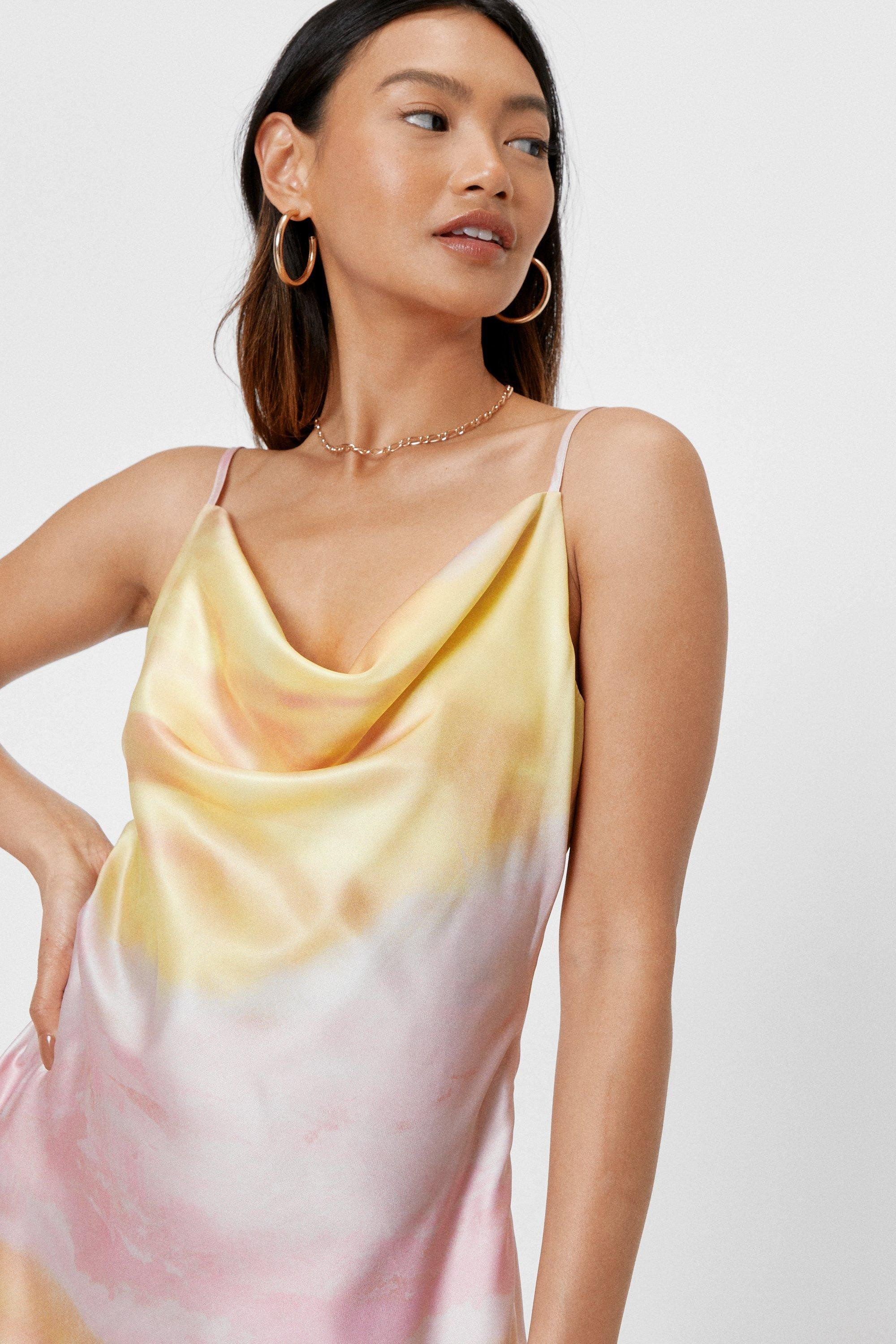 Petite Cowl Neck Tie Dye Satin Mini Dress | Nasty Gal (US)
