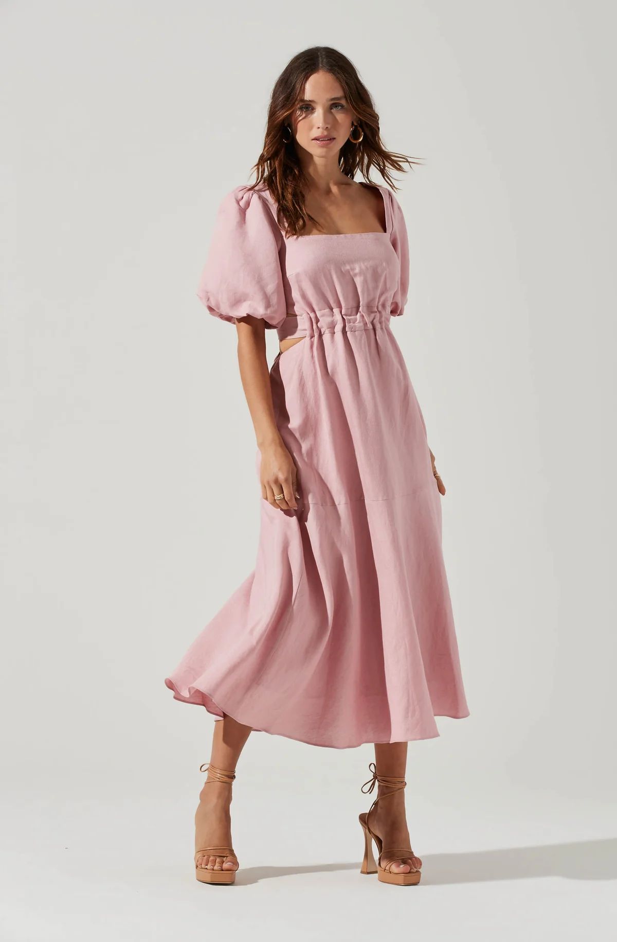 Angeles Puff Sleeve Cutout Dress - PINK / XS | ASTR The Label (US)