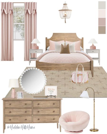 Teen girls bedroom mood board, modern-transitional pink bedroom mood board, teen girls room design #bed #girls 

#LTKsalealert #LTKhome #LTKkids