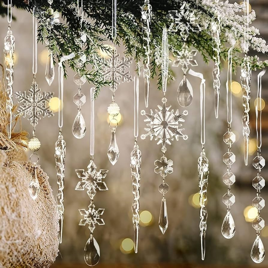 Christmas Tree Decoration Crystal Ornaments - 32pcs Acrylic Christmas Ornaments Snowflake Icicle ... | Amazon (US)