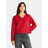 Time and Tru Women's Ribbed V Neck Sweater, Lightweight, Sizes XS-XXXL | Walmart (US)