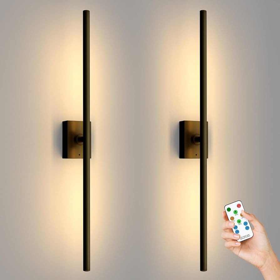 Black Battery Operated Wall Sconce, Cordless Rechargeable Wall Sconces Set of 2, Modern 4CCT Dimm... | Amazon (US)